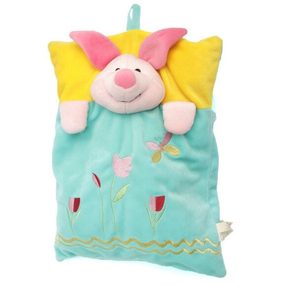 Disney Piglet Pillow Pouch Winnie the Pooh Plush Toy Stuffy Bag Blue Pink - Picture 1 of 5